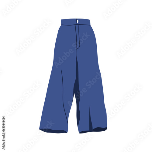 Wide-leg denim pants. High-waist jeans, casual style trousers. Comfortable mo...