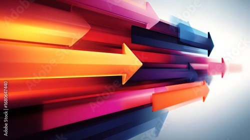 A dynamic array of colorful arrows, moving forward, showcasing a concept of progress and forward momentum.