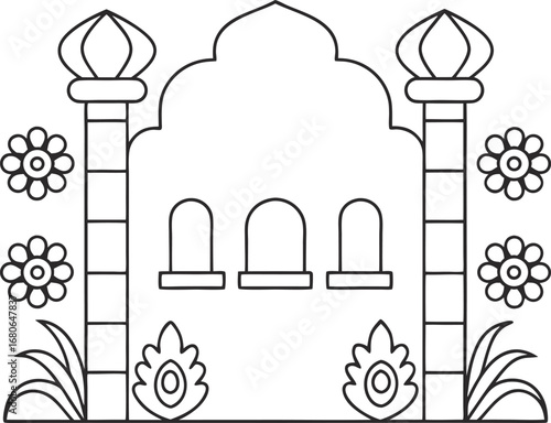 Illustration of a decorative archway with flowers and columns, a simple and elegant design for various creative projects