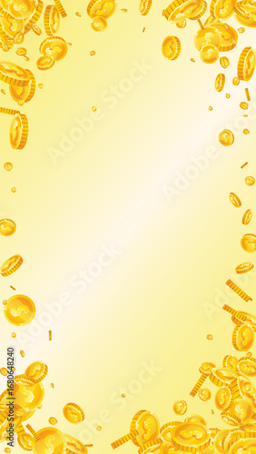 American dollar coins falling. Scattered gold USD