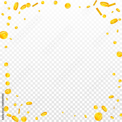 Korean won coins falling. Scattered gold WON
