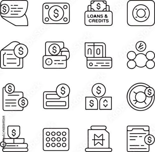Financial Icons Set with Dollar Signs and Banking Symbols finance money