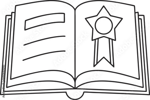 Open book with a star medal on the right page symbol of academic excellence and educational achievement in reading
