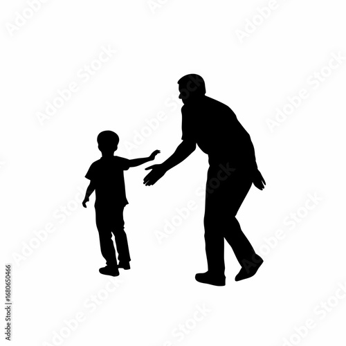 Silhouette of son walking away from father family conflict concept