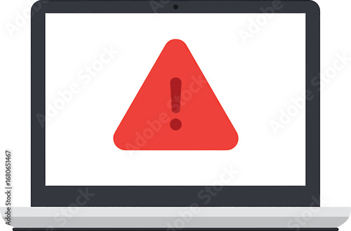 Minimal flat style laptop with red warning triangle alert representing cyber fraud
