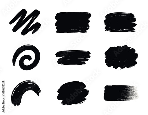 Hand-Drawn Paint Textures. Flat icon set of hand-drawn paint textures: dry brush zigzag, bold stroke, quick