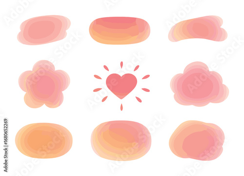 Romantic Color Icons. Flat icon set of romantic color blends: blush smear, sunset gradient, soft touch stroke,