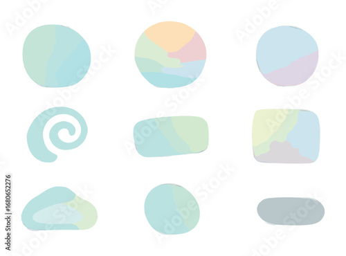 Soft Edge Icons. Flat icon set of soft edge effects: feathered blob, gradient glow, pastel fade, misty swirl,