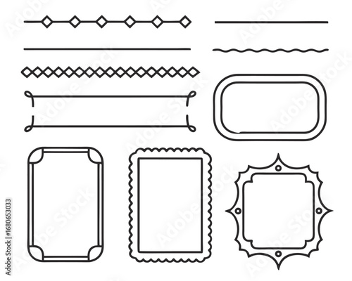 Collection of decorative line borders and frames for design elements, invitations, cards, and other creative projects