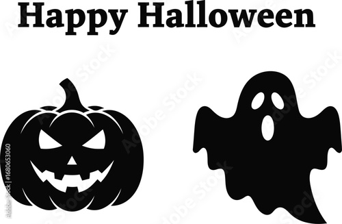 Halloween pumpkin and ghost for holiday celebration and decoration with spooky and scary theme