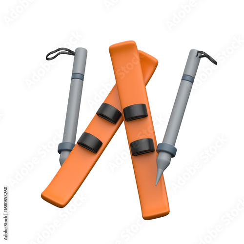 Creatively crafted 3D skiing equipment representing winter sports and mountain adventures.