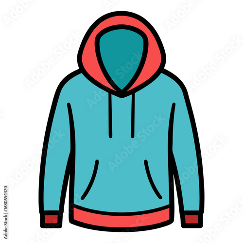 blue hoodie with red hood and trim clip art preview