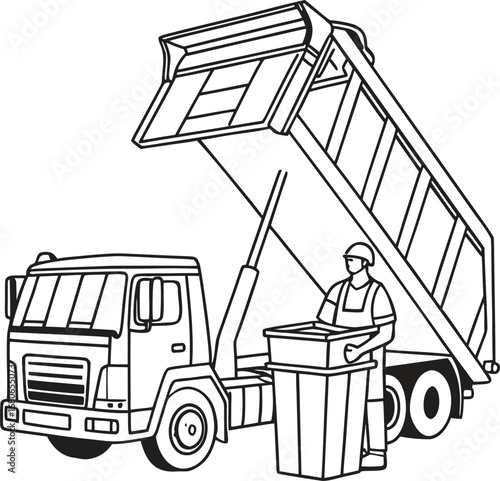 Modern garbage truck with automated bin lifter mechanism depicted on a clean white background for design