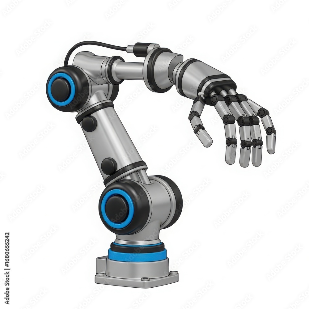 Advanced robotic arm with articulated fingers on a white background Advanced robotic arm with articulated fingers on a white background