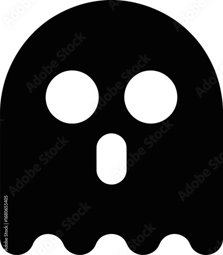 Spooky black ghost with surprised expression on white background