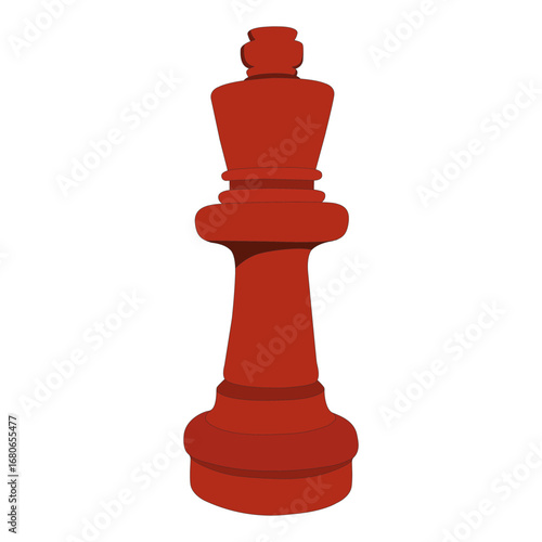 Minimal of red chess king piece, flat design, strategic game concept symbol.