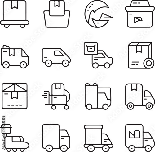 Delivery and Logistics Vehicle Icons in Outline Style shipping transport