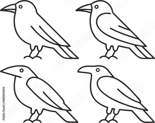 Wallpaper Mural Four crows standing in a simple line art style, perfect for logos, icons, or educational materials about birds and wildlife Torontodigital.ca