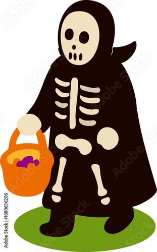 ハロウィンの仮装をしたお化けのかわいい手描きイラスト
Cute hand-drawn illustration of a ghost dressed up for Halloween
