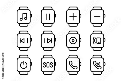 Smartwatch Function Icons. Outline icon set of comfort food pasta: mac and cheese, baked ziti, lasagna,
