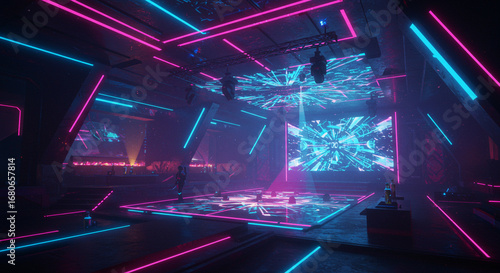 Futuristic stage glowing with neon light illustration