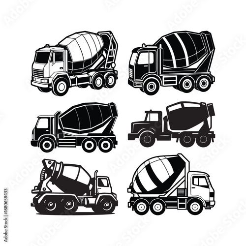 Black white silhouette cement mixer truck