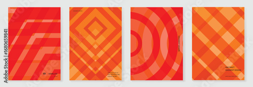 Autumn gradient poster background vector set. Minimalist cover template with orange tone geometric shape in different shape. Ideal design for social media, banner, autumn season card. 