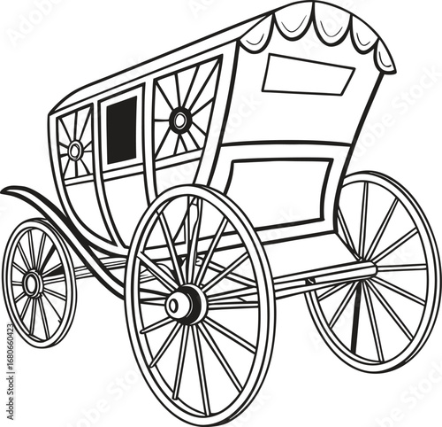Vintage horse drawn carriage with classic wooden wheels isolated on a clean white background