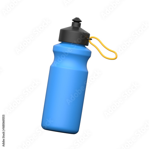 Sports water bottle 3d illustration symbolizing hydration, gym, and fitness activity.