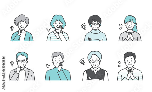 困った表情のシニア男女の上半身イラスト