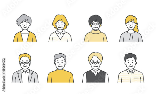 微笑むシニア男女の上半身イラスト
