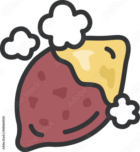 ホカホカの、焼き芋のアイコン（線画カラー）のイラスト