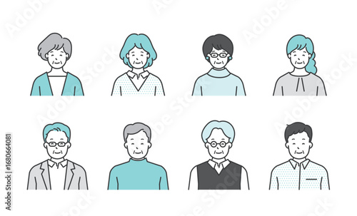 微笑むシニア男女の上半身イラスト