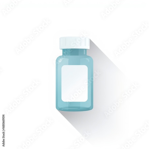 A light-blue pill bottle with a white label and a drop shadow, set against a plain white background.