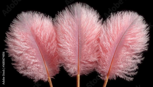 Three soft pink ostrich feathers against black
