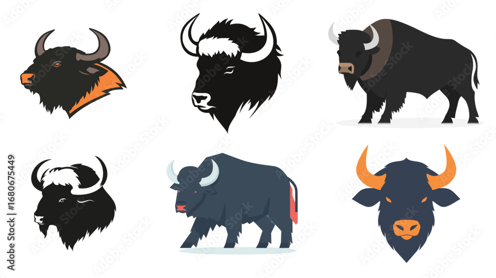 Obraz premium Buffalo Black Silhouette Vector Graphic Design