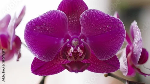 Close-up of a vibrant purple orchid with water droplets (1)