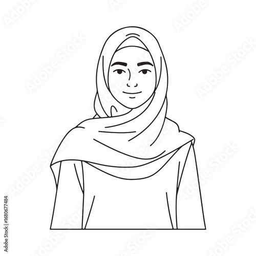 Islamic hijab girl portrait showing elegant modest style in traditional cultural fashion illustration