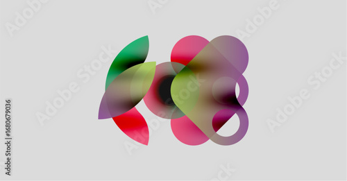 Abstract colorful shapes overlap, creating soft gradients. Composition feels fluid, modern, minimalist. Light background enhances vibrancy.