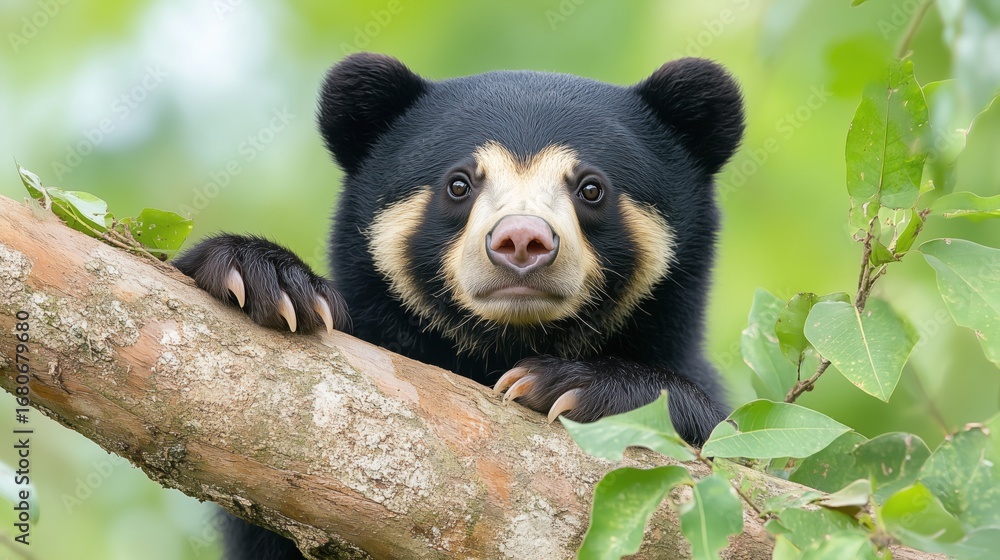 Obraz premium Spectacled bear in Colombian forest habitat, spectacled bear, Colombia, wildlife, endangered species, Andean bear