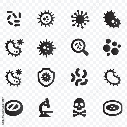 Microbiology, bacteria and Disease Icon Set