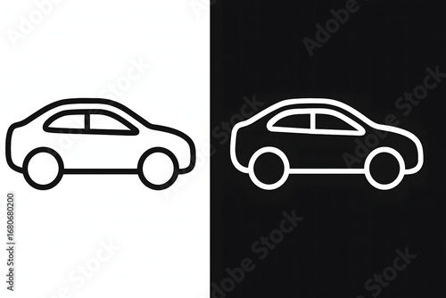 Minimalist car outline icon set. A clean and modern vector symbol representing an automobile for transportation and web interface design