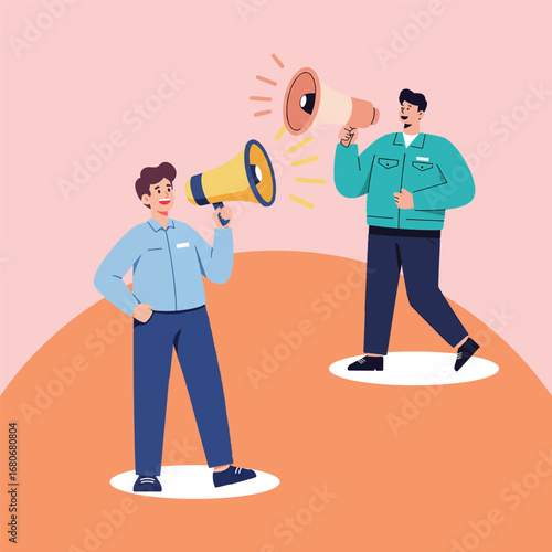 Men with Megaphones Announcing and Sharing Information Effectively.