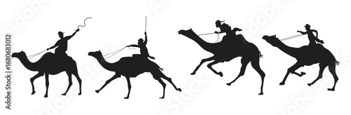 bundle of men riding camels silhouette vector illustration