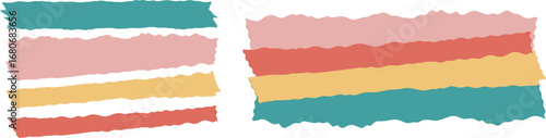 Collection of horizontal torn paper pieces featuring a gradient of warm and cool colors for design projects vector