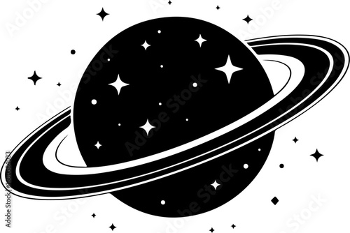saturn with sparkle silhouette vector illustration
