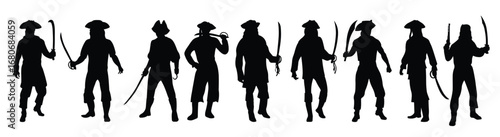 collection of male pirate silhouettes vector illustration