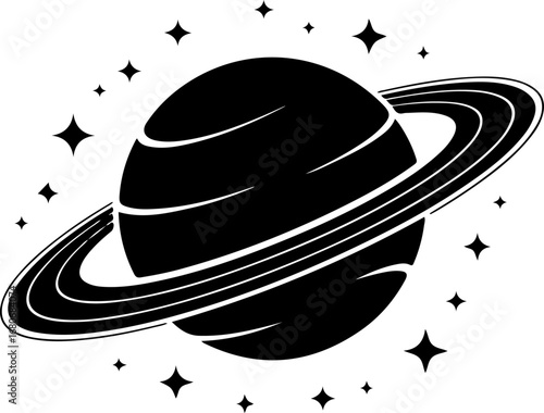 saturn with sparkle silhouette vector illustration