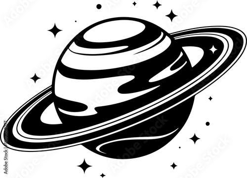 saturn with sparkle silhouette vector illustration