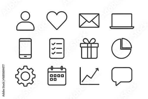 Personalized Marketing Icons. Outline icon set of personalized marketing: user avatar, heart, email icon,